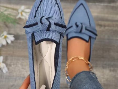 Bow Contrast Trim Point Toe Loafers For Sale