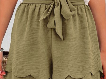 Tied Layered Scalloped Hem Shorts Sale