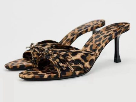 Bow Leopard Kitten Heel Sandals Hot on Sale