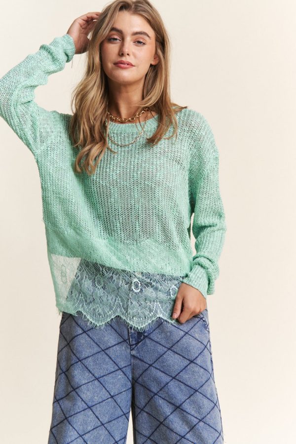 J.NNA Lace Detail Long Sleeve Knit Top Online Hot Sale