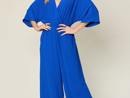 Double Take Full Size Surplice Wide Leg Jumpsuit with Pockets Cheap