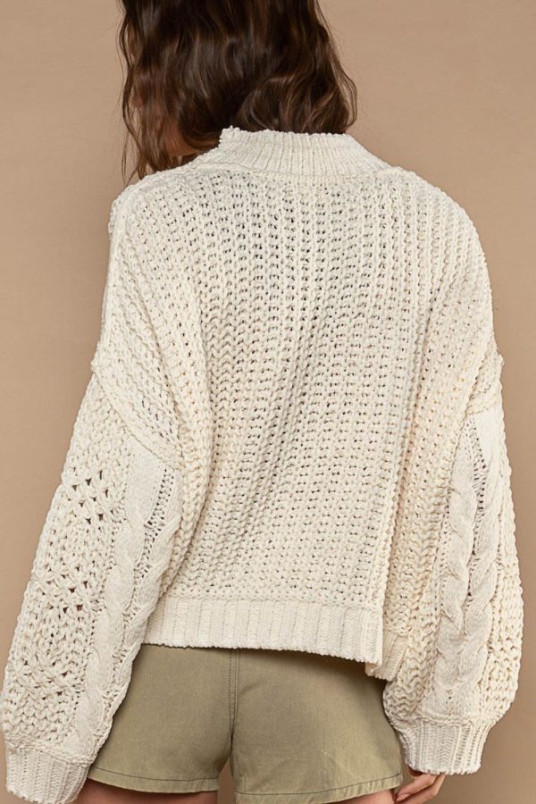 POL Mock Neck Cable Knit Sweater For Discount