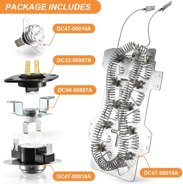 Dryer Heating Element Kit DC47-00019A, DC96-00887A, DC47-00016A, DC32-00007A & DC47-00018A on Sale