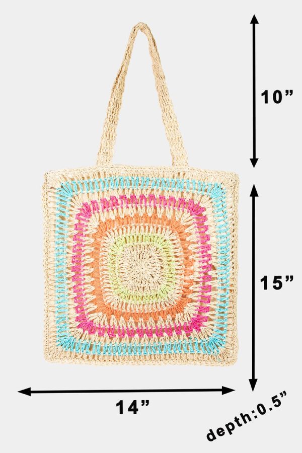 Fame Rainbow Crochet Knit Tote Bag Sale