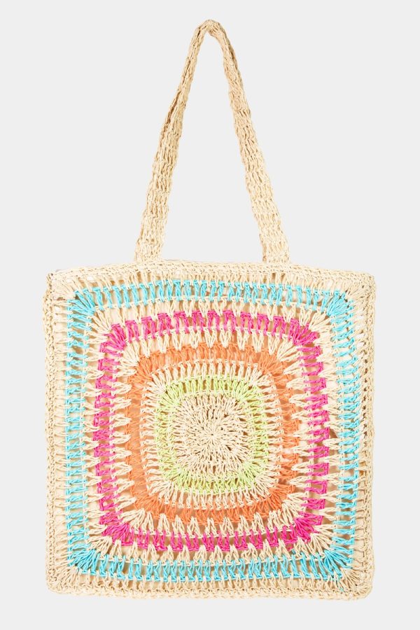 Fame Rainbow Crochet Knit Tote Bag Sale