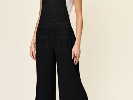 Double Take Full Size Texture Sleeveless Wide Leg Overall Online Hot Sale