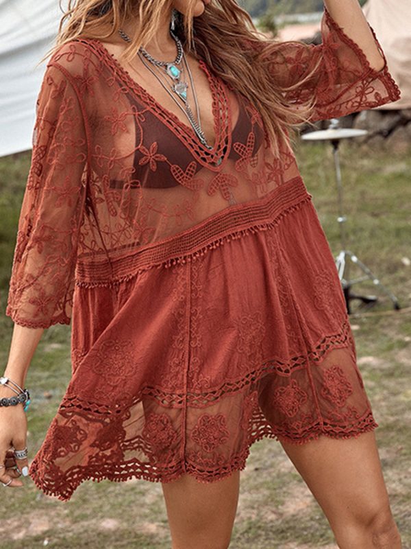 Lace Detail Plunge Cover-Up Dress Online Hot Sale