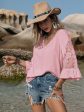 V-Neck Lace Flounce Sleeve Blouse Fashion